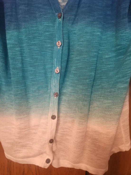 CJ Banks Gradient Blue to White Button-Front Women's Sweater - Picture 4 of 8